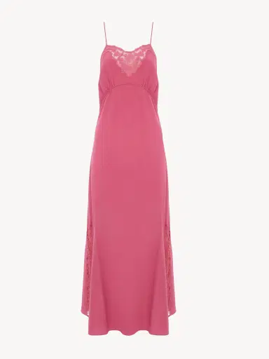 Chloé Long lingerie dress in crêpe de chine & lace | Thumbnail 1 Chloé Long lingerie dress in crêpe de chine & lace | Thumbnail 1