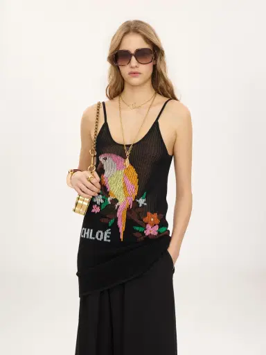 Chloé Thin-strap fitted logo mini dress in a cotton mesh knit | Thumbnail 3 Chloé Thin-strap fitted logo mini dress in a cotton mesh knit | Thumbnail 3