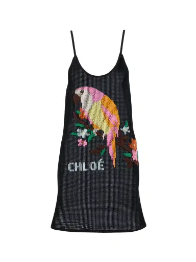 Chloé Thin-strap fitted logo mini dress in a cotton mesh knit | Thumbnail 1 Chloé Thin-strap fitted logo mini dress in a cotton mesh knit | Thumbnail 1