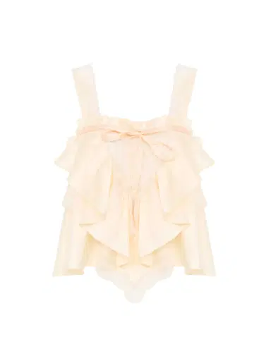 Chloé Sleeveless ruffle top in washed silk satin & lace | Thumbnail 1 Chloé Sleeveless ruffle top in washed silk satin & lace | Thumbnail 1