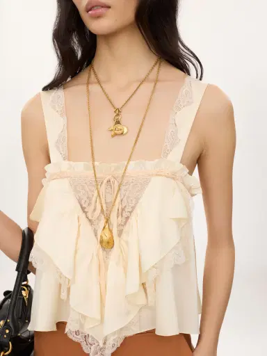 Chloé Sleeveless ruffle top in washed silk satin & lace | Thumbnail 5 Chloé Sleeveless ruffle top in washed silk satin & lace | Thumbnail 5
