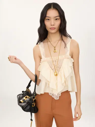 Chloé Sleeveless ruffle top in washed silk satin & lace | Thumbnail 3 Chloé Sleeveless ruffle top in washed silk satin & lace | Thumbnail 3