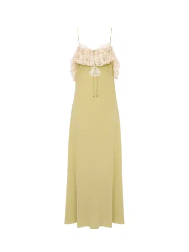 Chloé Thin-strap long dress in crêpe de chine & lace | Thumbnail 1 Chloé Thin-strap long dress in crêpe de chine & lace | Thumbnail 1