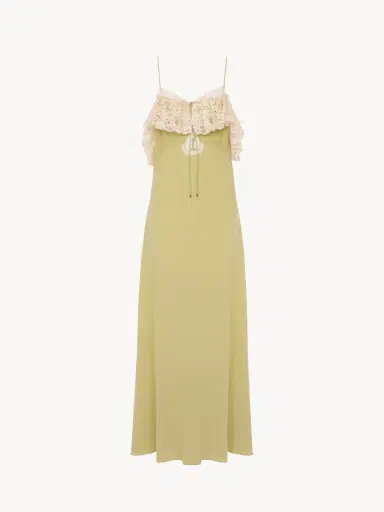Chloé Thin-strap long dress in crêpe de chine & lace | Thumbnail 7 Chloé Thin-strap long dress in crêpe de chine & lace | Thumbnail 7