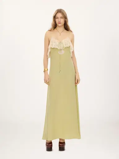 Chloé Thin-strap long dress in crêpe de chine & lace | Thumbnail 2 Chloé Thin-strap long dress in crêpe de chine & lace | Thumbnail 2