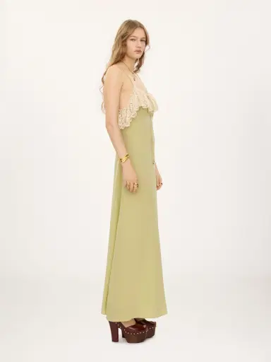 Chloé Thin-strap long dress in crêpe de chine & lace | Thumbnail 4 Chloé Thin-strap long dress in crêpe de chine & lace | Thumbnail 4