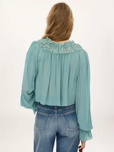 Chloé Scoop-neck cropped top in silk georgette & lace | Thumbnail 5 Chloé Scoop-neck cropped top in silk georgette & lace | Thumbnail 5