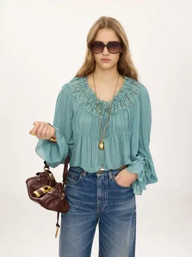 Chloé Scoop-neck cropped top in silk georgette & lace | Thumbnail 3 Chloé Scoop-neck cropped top in silk georgette & lace | Thumbnail 3