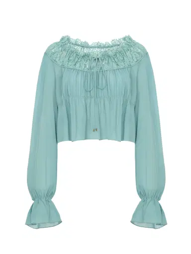 Chloé Scoop-neck cropped top in silk georgette & lace | Thumbnail 1 Chloé Scoop-neck cropped top in silk georgette & lace | Thumbnail 1