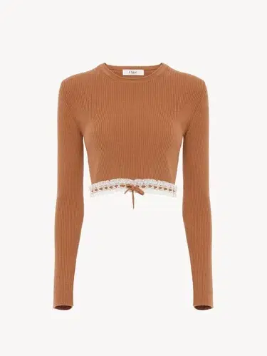 Chloé Cropped fitted sweater in a wool knit & lace | Thumbnail 1 Chloé Cropped fitted sweater in a wool knit & lace | Thumbnail 1