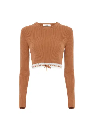 Chloé Cropped fitted sweater in a wool knit & lace | Thumbnail 7 Chloé Cropped fitted sweater in a wool knit & lace | Thumbnail 7