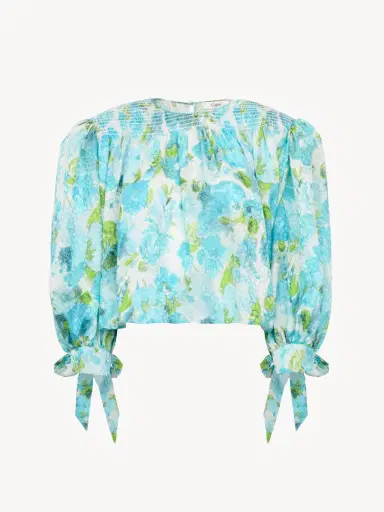 Chloé Gathered cropped top in silk jacquard | Thumbnail 1 Chloé Gathered cropped top in silk jacquard | Thumbnail 1