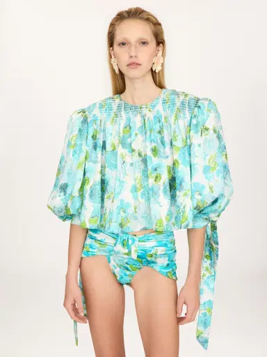 Chloé Gathered cropped top in silk jacquard | Thumbnail 3 Chloé Gathered cropped top in silk jacquard | Thumbnail 3
