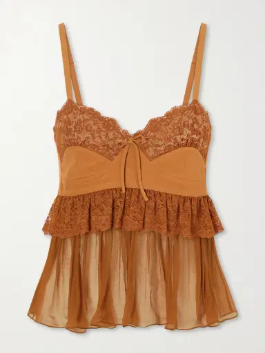 Chloé Lace-trimmed silk crepe tank | Thumbnail 1 Chloé Lace-trimmed silk crepe tank | Thumbnail 1