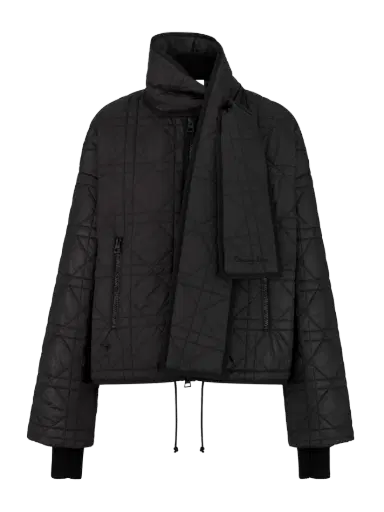 Dior Black Quilted Technical Taffeta Macrocannage Coat with Scarf Collar | Thumbnail 1 Dior Black Quilted Technical Taffeta Macrocannage Coat with Scarf Collar | Thumbnail 1