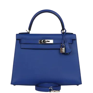 HERMÈS Pre-owned Hermes Kelly Sellier 28 Bleu Royal Verso Epsom Palladium Hardware | Thumbnail 1 HERMÈS Pre-owned Hermes Kelly Sellier 28 Bleu Royal Verso Epsom Palladium Hardware | Thumbnail 1
