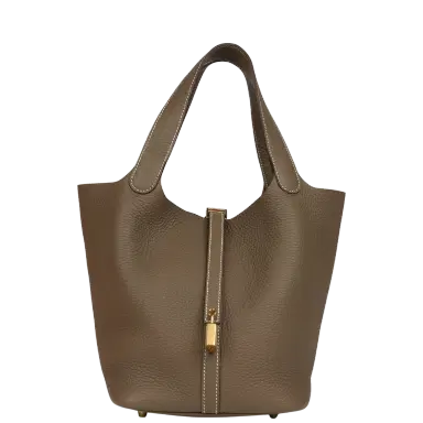 HERMÈS Hermes Picotin Lock 22 Etoupe Clemence Gold Hardware | Thumbnail 1 HERMÈS Hermes Picotin Lock 22 Etoupe Clemence Gold Hardware | Thumbnail 1