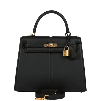 HERMÈS Hermes Padded Kelly Sellier 25 Black Swift Gold Hardware | Thumbnail 1 HERMÈS Hermes Padded Kelly Sellier 25 Black Swift Gold Hardware | Thumbnail 1