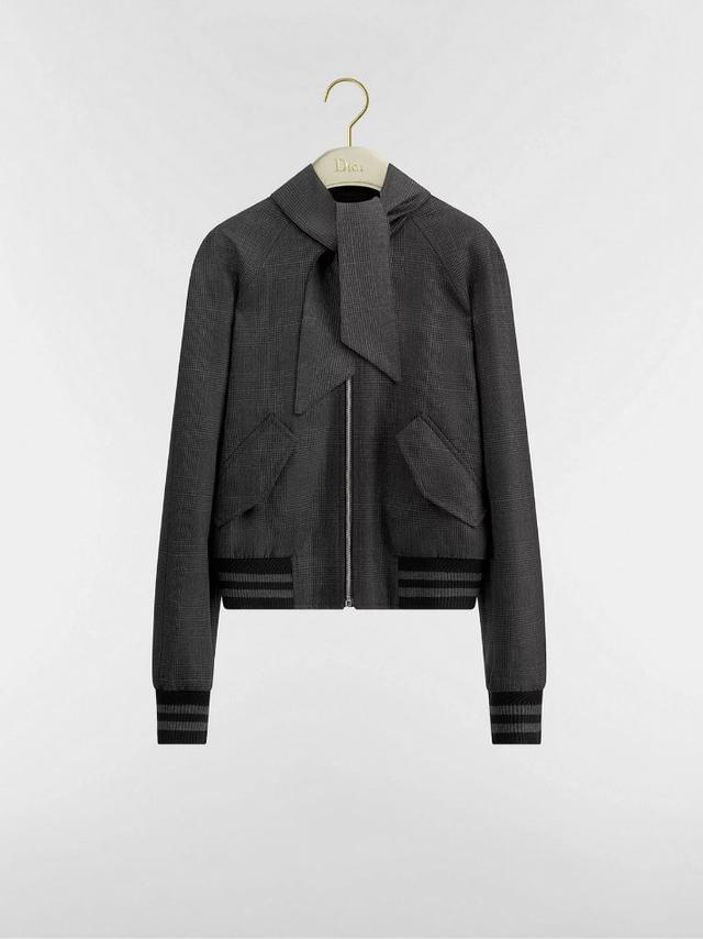 Dior Zipped Jacket in Gray Prince of Wales Virgin Wool and Cashmere