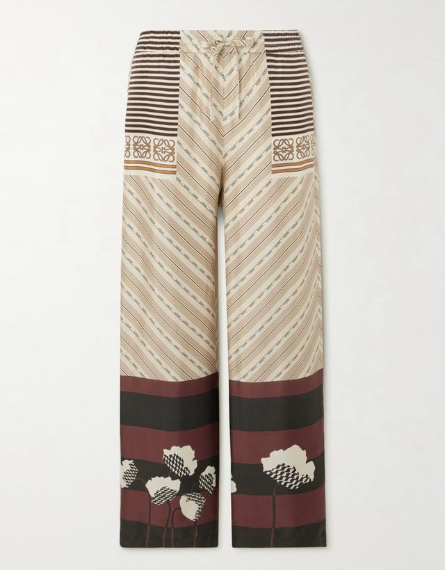 Printed Silk-Satin Straight Leg Trousers