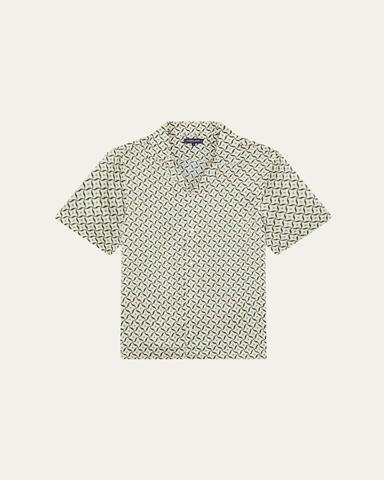 Frescobol Carioca Men's Silk Lotus-Print Camp Shirt | Thumbnail 1 Frescobol Carioca Men's Silk Lotus-Print Camp Shirt | Thumbnail 1