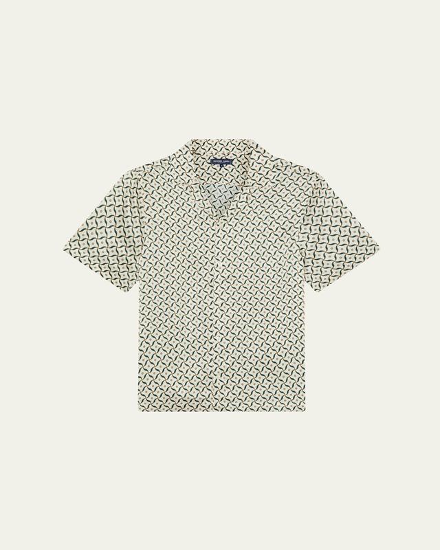 Men's Silk Lotus-Print Camp Shirt Men's Silk Lotus-Print Camp Shirt