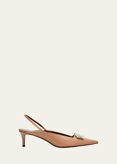 Giuseppe Zanotti Leather Crystal Ornament Slingback Pumps | Thumbnail 1 Giuseppe Zanotti Leather Crystal Ornament Slingback Pumps | Thumbnail 1