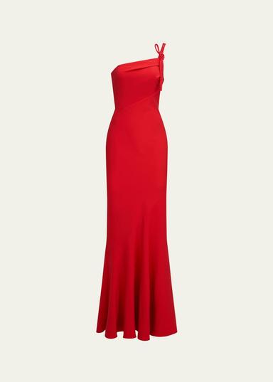 Halston Sybil One-Shoulder Crepe Column Gown | Thumbnail 1 Halston Sybil One-Shoulder Crepe Column Gown | Thumbnail 1