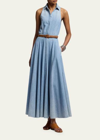 Ralph Lauren Collection Sleeveless Cotton Denim Collared Maxi Day Shirtdress | Thumbnail 4 Ralph Lauren Collection Sleeveless Cotton Denim Collared Maxi Day Shirtdress | Thumbnail 4