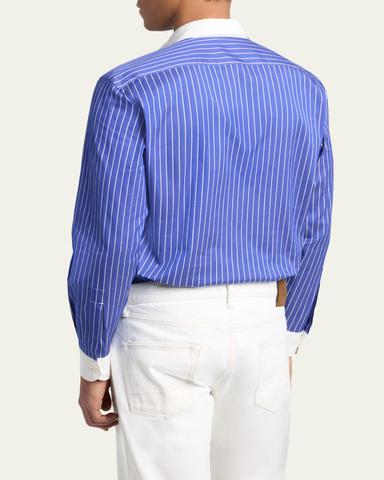 TOM FORD Men's Silk Pinstripe Contrast-Trim Dress Shirt | Thumbnail 2 TOM FORD Men's Silk Pinstripe Contrast-Trim Dress Shirt | Thumbnail 2