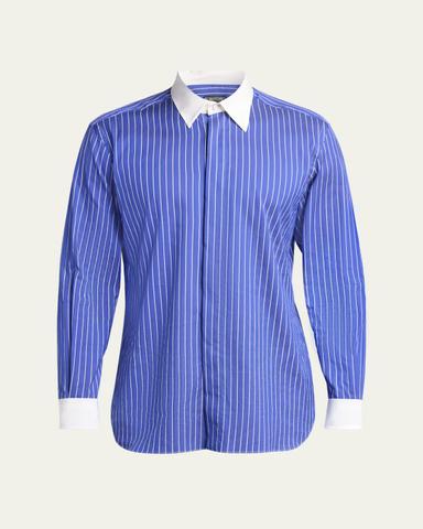 TOM FORD Men's Silk Pinstripe Contrast-Trim Dress Shirt | Thumbnail 1 TOM FORD Men's Silk Pinstripe Contrast-Trim Dress Shirt | Thumbnail 1