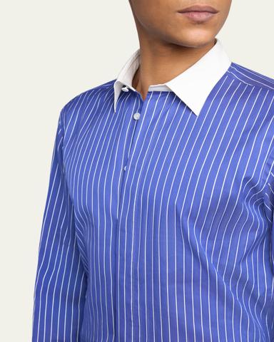 TOM FORD Men's Silk Pinstripe Contrast-Trim Dress Shirt | Thumbnail 4 TOM FORD Men's Silk Pinstripe Contrast-Trim Dress Shirt | Thumbnail 4