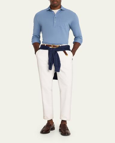 Ralph Lauren Purple Label Men's Cashmere and Silk Long-Sleeve Polo Shirt | Thumbnail 2 Ralph Lauren Purple Label Men's Cashmere and Silk Long-Sleeve Polo Shirt | Thumbnail 2