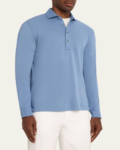 Ralph Lauren Purple Label Men's Cashmere and Silk Long-Sleeve Polo Shirt | Thumbnail 4 Ralph Lauren Purple Label Men's Cashmere and Silk Long-Sleeve Polo Shirt | Thumbnail 4