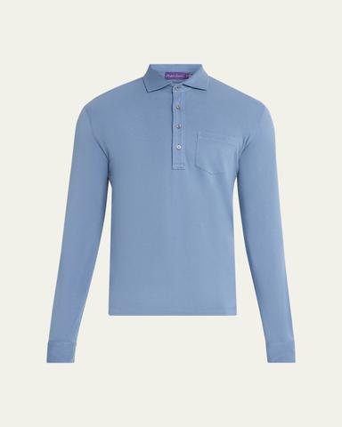 Ralph Lauren Purple Label Men's Cashmere and Silk Long-Sleeve Polo Shirt | Thumbnail 1 Ralph Lauren Purple Label Men's Cashmere and Silk Long-Sleeve Polo Shirt | Thumbnail 1