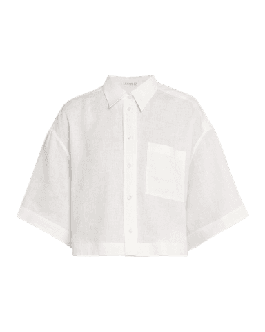Brunello Cucinelli Cropped Button-Down Linen Shirt | Thumbnail 2 Brunello Cucinelli Cropped Button-Down Linen Shirt | Thumbnail 2