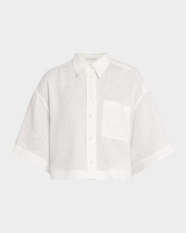 Brunello Cucinelli Cropped Button-Down Linen Shirt | Thumbnail 1 Brunello Cucinelli Cropped Button-Down Linen Shirt | Thumbnail 1