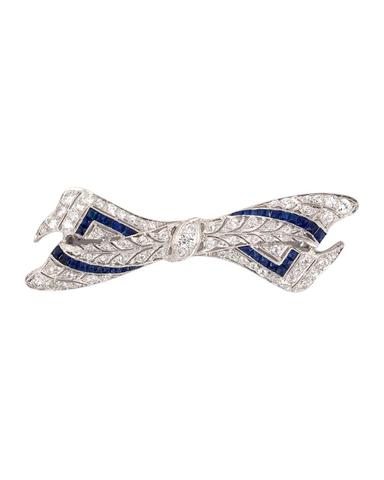 NM Estate Estate Platinum Diamond and Sapphire Art Deco Bow Brooch | Thumbnail 2 NM Estate Estate Platinum Diamond and Sapphire Art Deco Bow Brooch | Thumbnail 2