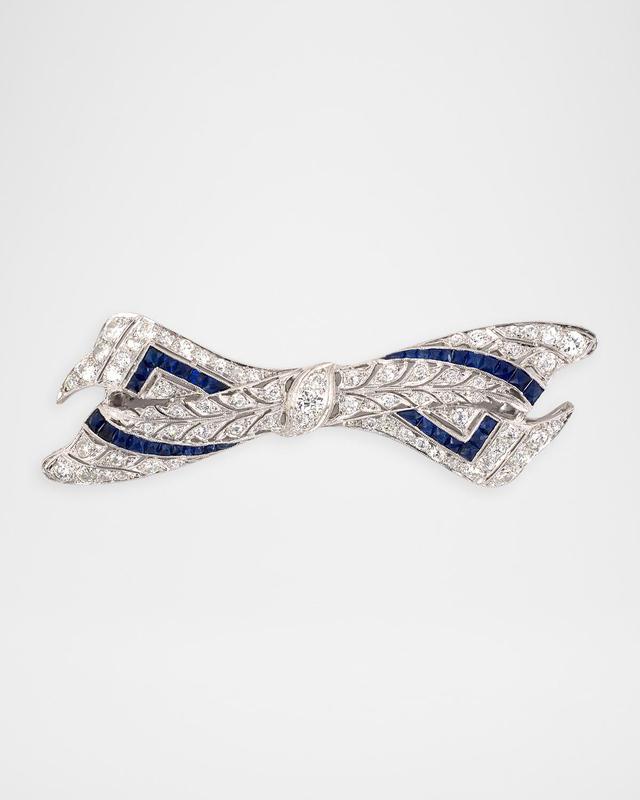 Estate Platinum Diamond and Sapphire Art Deco Bow Brooch Estate Platinum Diamond and Sapphire Art Deco Bow Brooch
