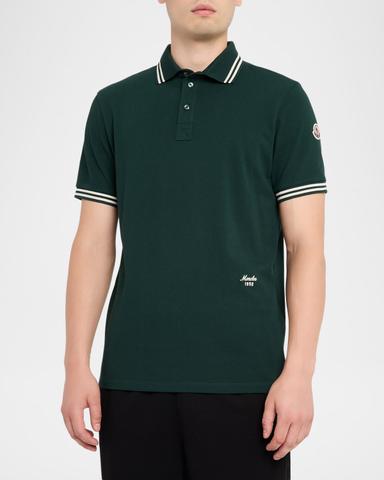 Moncler Men 's Striped Cotton Pique Polo Shirt | Thumbnail 4 Moncler Men 's Striped Cotton Pique Polo Shirt | Thumbnail 4