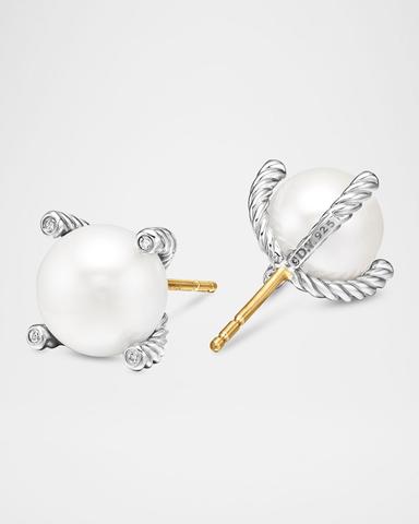 David Yurman Cable Collectibles Pearl Earrings with Diamonds and Silver, 9.5mm | Thumbnail 2 David Yurman Cable Collectibles Pearl Earrings with Diamonds and Silver, 9.5mm | Thumbnail 2