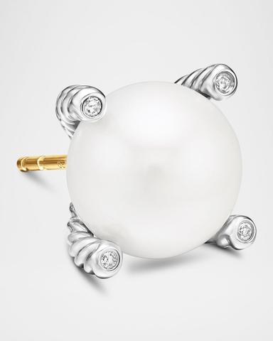 David Yurman Cable Collectibles Pearl Earrings with Diamonds and Silver, 9.5mm | Thumbnail 3 David Yurman Cable Collectibles Pearl Earrings with Diamonds and Silver, 9.5mm | Thumbnail 3