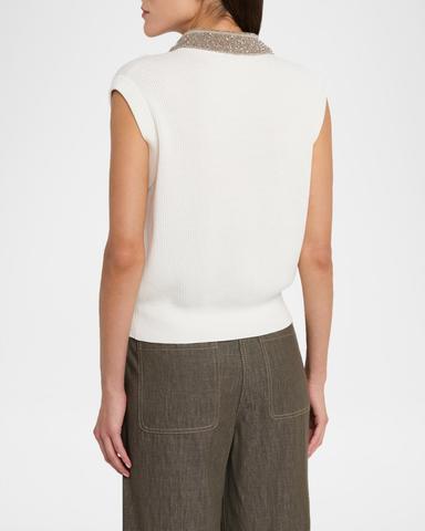 Brunello Cucinelli Paillette-Collar Rib Knit Vest | Thumbnail 2 Brunello Cucinelli Paillette-Collar Rib Knit Vest | Thumbnail 2