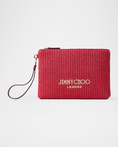 Jimmy Choo Riviera Capsule Raffia Flat Pouch Bag | Thumbnail 1 Jimmy Choo Riviera Capsule Raffia Flat Pouch Bag | Thumbnail 1