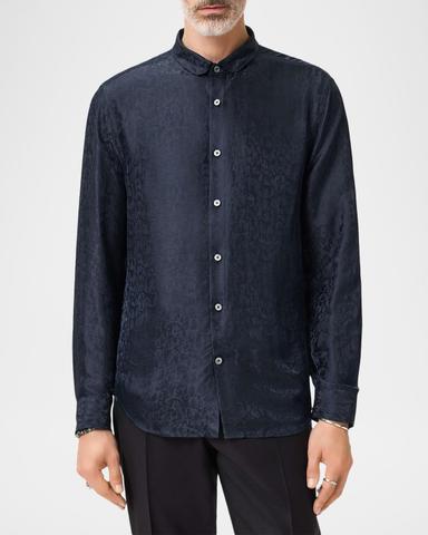 John Varvatos Men's Orchard Jacquard Silk-Blend Slim Sport Shirt | Thumbnail 4 John Varvatos Men's Orchard Jacquard Silk-Blend Slim Sport Shirt | Thumbnail 4