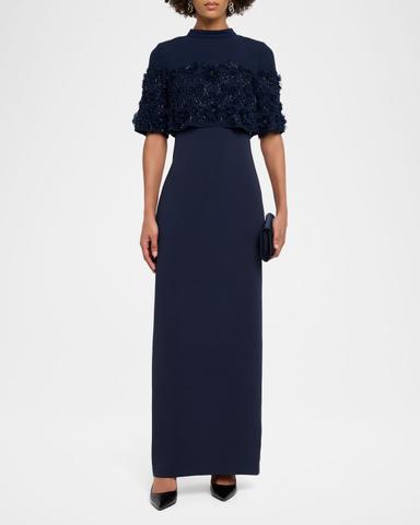 Badgley Mischka Layered Floral Applique Column Gown | Thumbnail 2 Badgley Mischka Layered Floral Applique Column Gown | Thumbnail 2