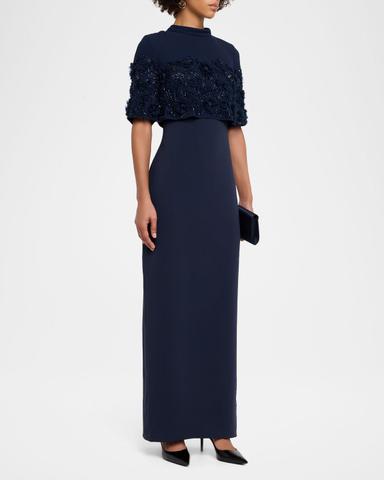 Badgley Mischka Layered Floral Applique Column Gown | Thumbnail 4 Badgley Mischka Layered Floral Applique Column Gown | Thumbnail 4