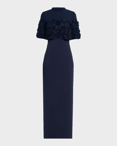 Badgley Mischka Layered Floral Applique Column Gown | Thumbnail 1 Badgley Mischka Layered Floral Applique Column Gown | Thumbnail 1