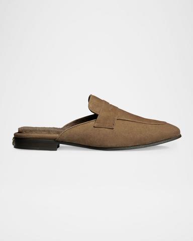 Bougeotte Fandango Suede Shearling-Lined Loafer Mules | Thumbnail 1 Bougeotte Fandango Suede Shearling-Lined Loafer Mules | Thumbnail 1