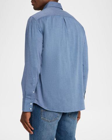 Brunello Cucinelli Men 's Cotton and Cashmere Diagonal Flannel Button-Down Shirt | Thumbnail 3 Brunello Cucinelli Men 's Cotton and Cashmere Diagonal Flannel Button-Down Shirt | Thumbnail 3